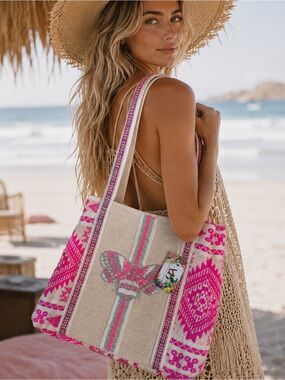 Express Edit Beaded Bohemian Beach Tote Bag
